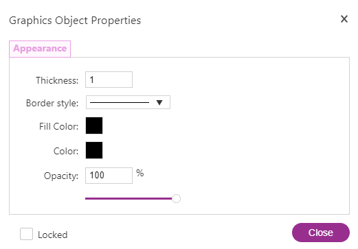 Screenshot of pdf live's pdf editor showing how to change the colors of the shapes and their lines and fills. 