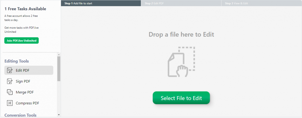 Screenshot of pdf live's pdf editor. 