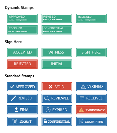 Screenshot of pdf live's pdf editor. Dynamic signature and standard stamps that are built in . 