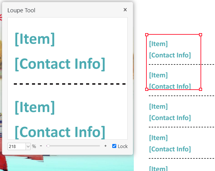 screenshot showing how the loupe tool on PDF Live's online editing tool works. 