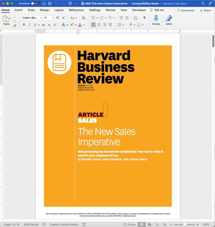 screenshot showing pdf of hbr live cover converted to Word using PDF Live