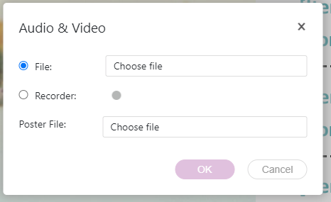 screenshot showing upload box for adding audio and video to a pdf in pdf live online editing app