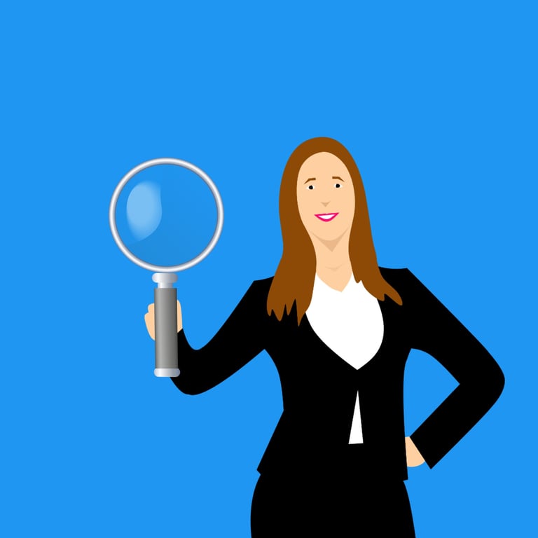 cartoon illustration of woman holding a magnifying glass for how to search a pdf article