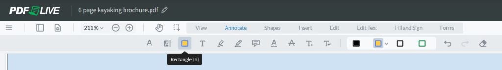 Rectangle tool is next to the text editing tools on the toolbar.