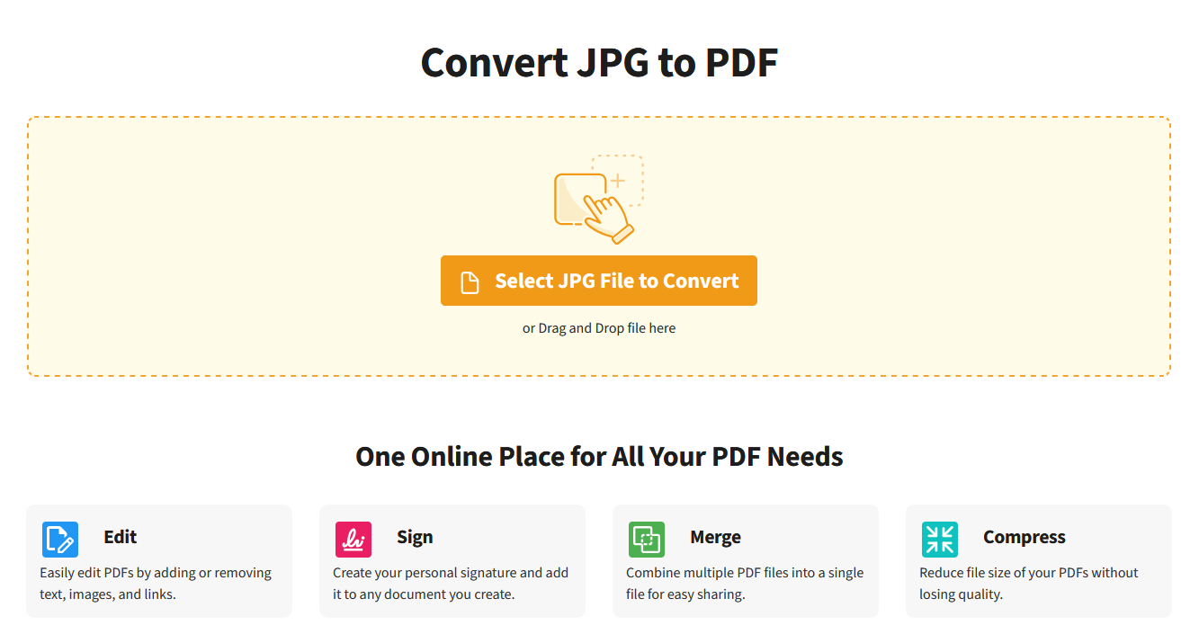 The PDF.Live interface for converting a JPG to a PDF.