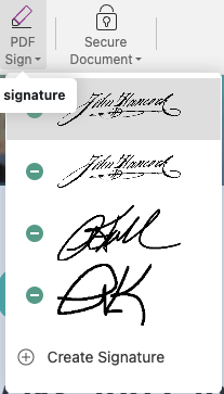 screenshot of pdf live showing history of signatures for this pdf