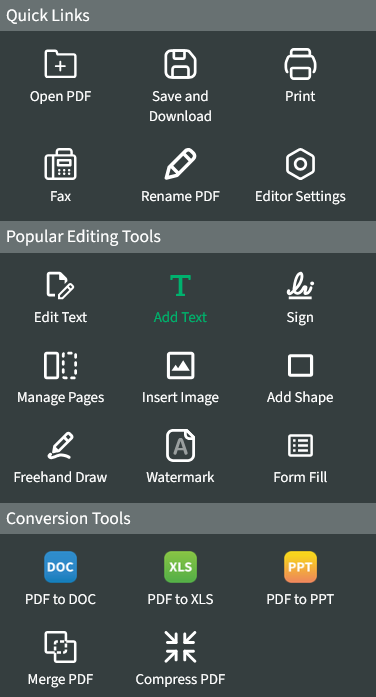 From the Popular Editing Tools menu, the Add Text option is highlighted in green, show it has been selected.