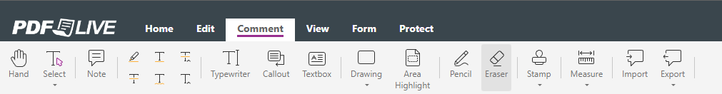 screenshot of pdf live showing where to find the drawing tool for drawing on a pdf. use the comment tab.