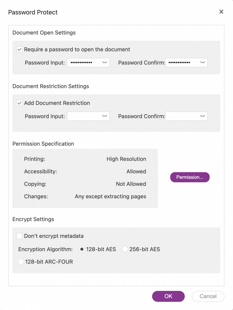 screenshot of pdf live showing how to password protect a pdf file