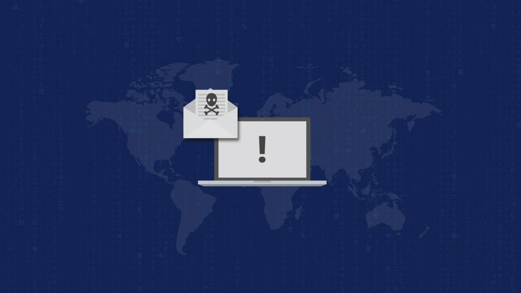 illustration of a locked file on a laptop with a virus