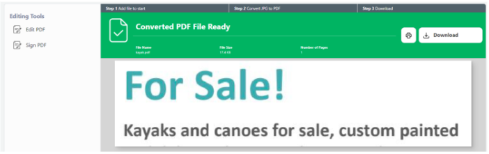 A JPG file has been successfully uploaded to the PDF.Live JPG to PDF converter. 