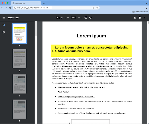 screenshot showing what a sample pdf looks like in pdf live