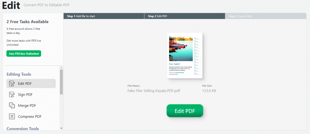 screenshot showing pdflive editor for rearranging pdf pages