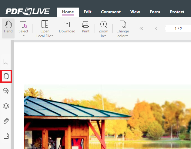 screenshot showing how to find the thumbnail view in pdf live for rearranging pdf pages