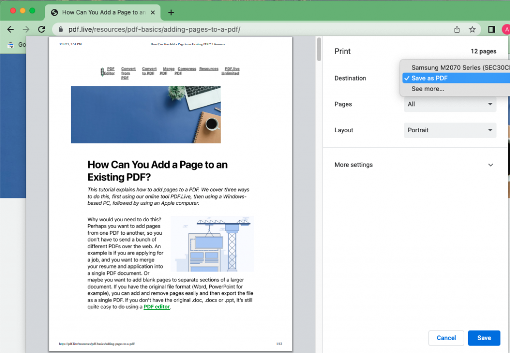screenshot showing how you can print to PDF from chrome browser