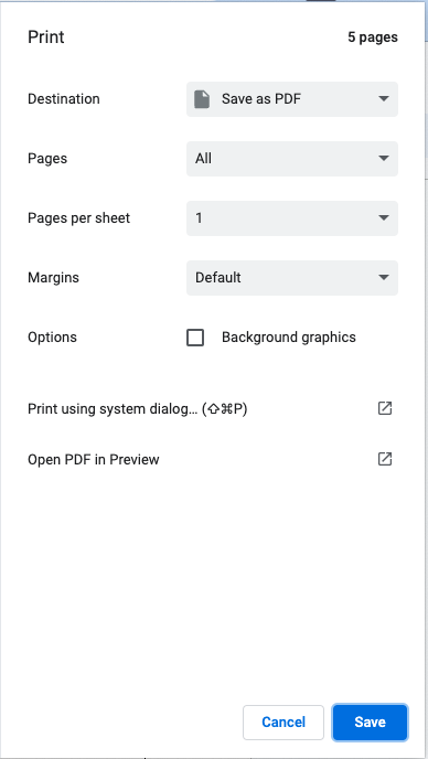 screenshot showing how to convert using print to pdf from google