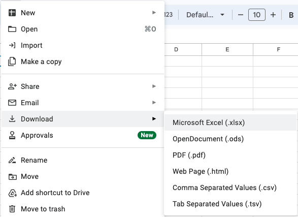 screenshot showing how to use google sheets to save as pdf