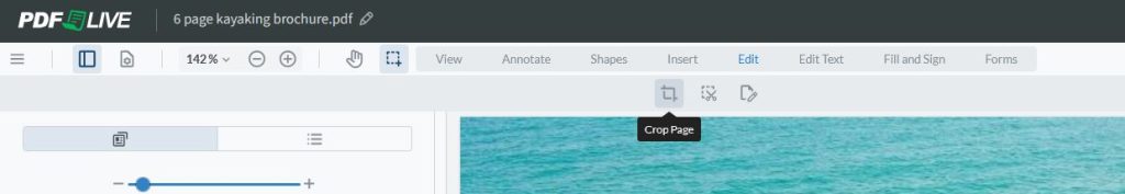 From PDF Live's edit menu, select the crop page icon.