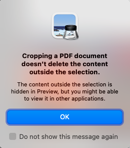 Apple Preview warning before cropping.