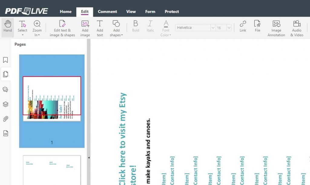 screenshot showing pdf live's pdf editing tool and how it rotates and saves pdfs