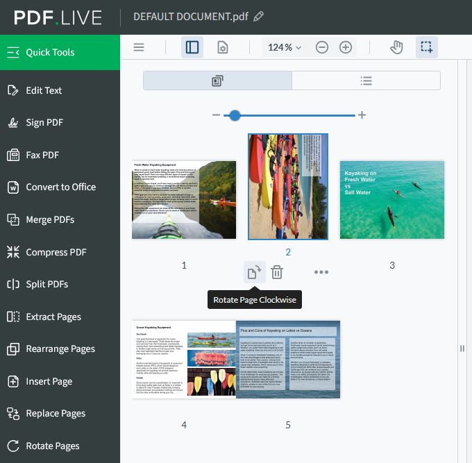 Rotate one or more pages from the Quick Tools and Rotate Pages function in PDFLive. It's very easy to use. 