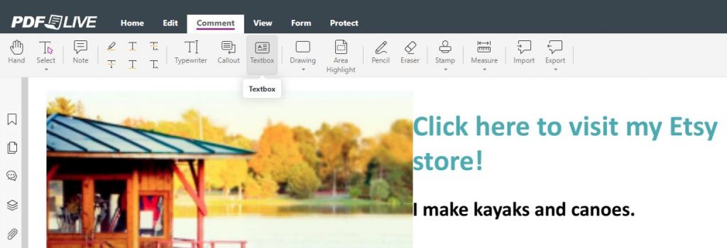 screenshot showing how to add a text box to a pdf with pdf live online editor