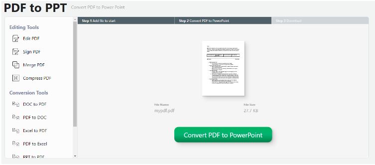 how to convert a pdf to a powerpoint. screenshot showing how to use pdf live to convert pdf to ppt