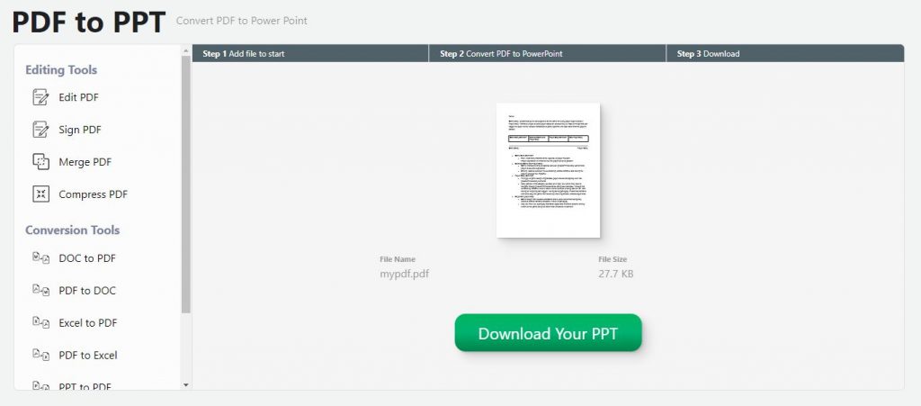 how to convert a pdf to a powerpoint. screenshot showing how to use pdf live to convert pdf to ppt