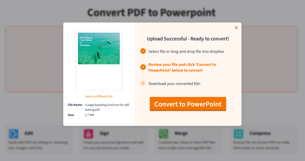 how to convert a PDF to a Powerpoint file with the PDF successfully uploaded