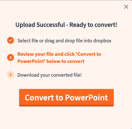 Confirmation message showing that the PDF is ready to convert.