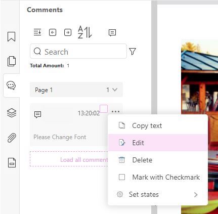 adding a comment to a pdf using pdf live