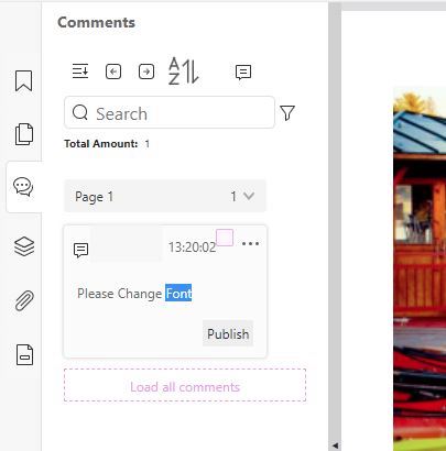 publishing a comment using pdf live and the online pdf editing tool