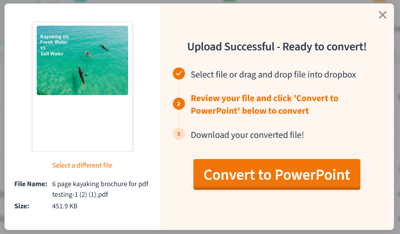 Image showing that the upload of the PDF was successful, and pdf live is ready to convert it.