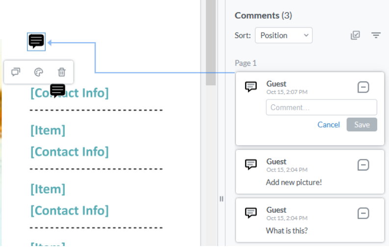 Each comment will be nested in the Comment column on the right of your screen, and it will point to the position on the PDF itself.