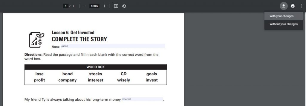 screenshot showing how to save with changes when you use the form field in pdf live's editor