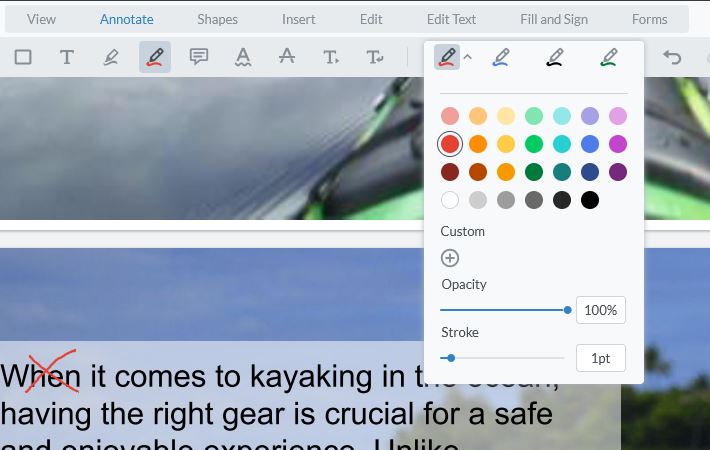 Select and hold the pencil tool to change the color of your ink, opacity or stroke size. 