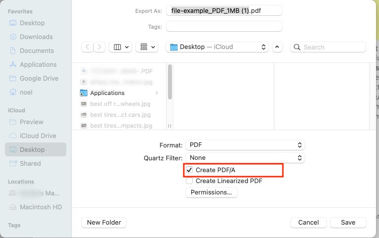 screenshot showing where to create a pdf/a in microsoft word