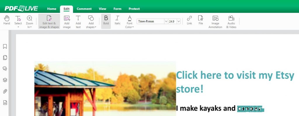 screenshot showing how to change text in a pdf online with pdf live