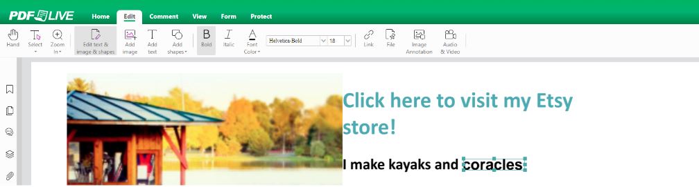 screenshot showing how to change text in a pdf online with pdf live