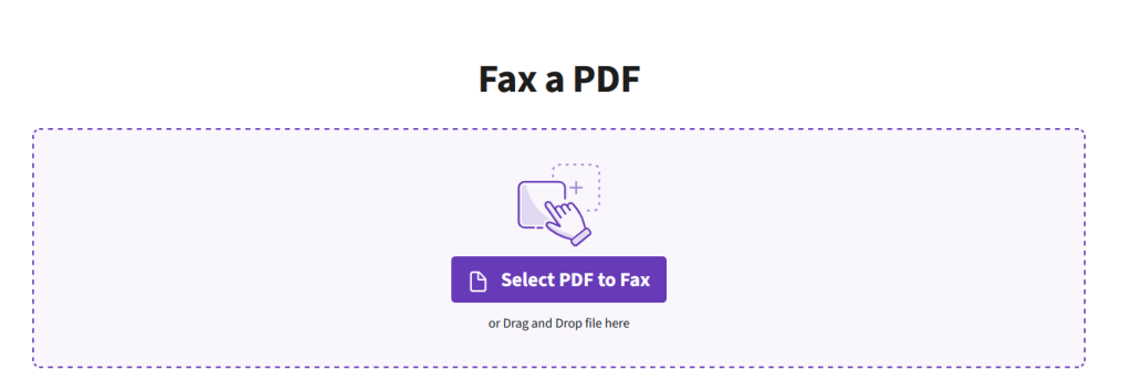 screenshot showing what the upload box looks like to send a fax using pdf live online.