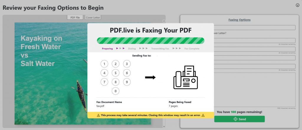 You should see this on screen when you send a fax through PDF Live. It's an illustration showing that the fax is actively being sent over the internet. 