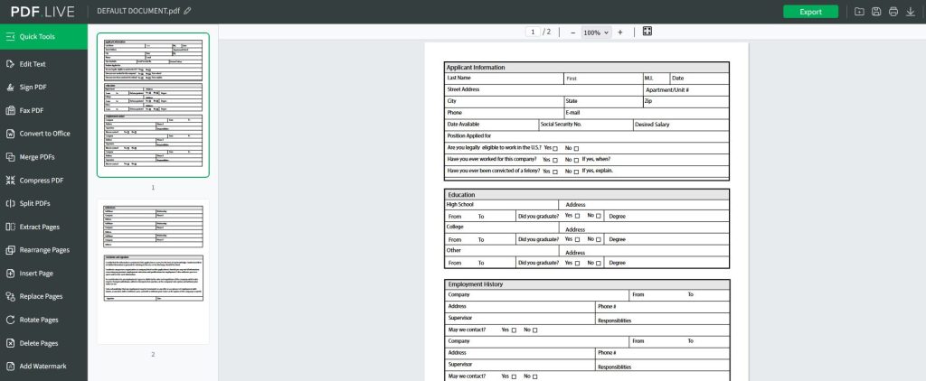 To convert a PDF to a fillable form, select Edit PDF under Quick Tools. 