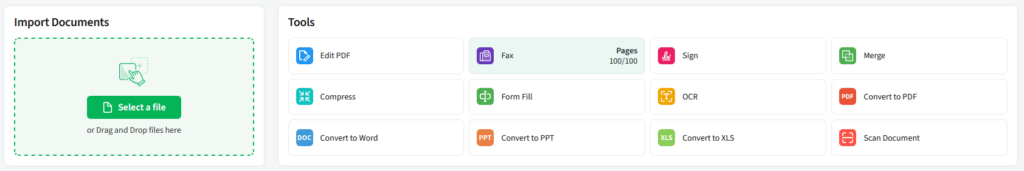 image showing the fax option selected from the pdf live studio's menu of options