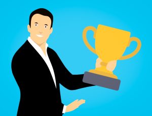 illustration of a man holding a golden cup for the best pdf editor