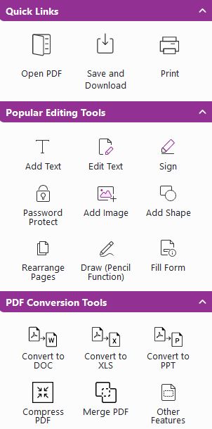 quick links for pdf live's pdf editor for open pdf, save and download pdf, print pdf, add text, edit text and more.