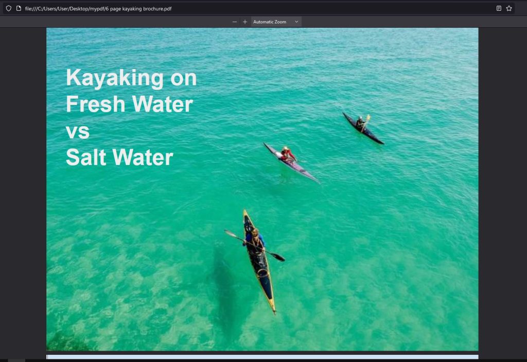 Example of using a browser like Chrome or Edge to view a PDF with the same kayaking example. 