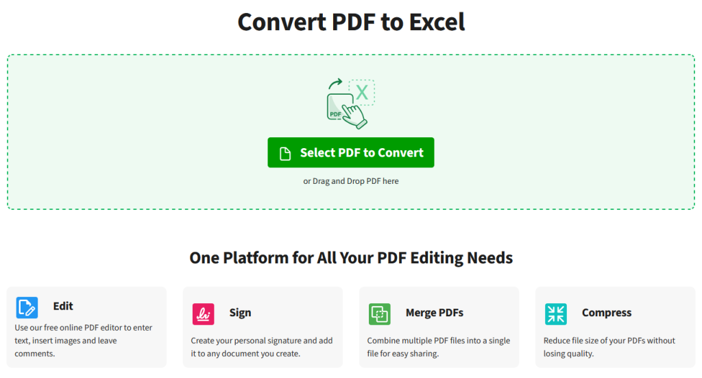 PDF.Live's PDF to Excel converter.