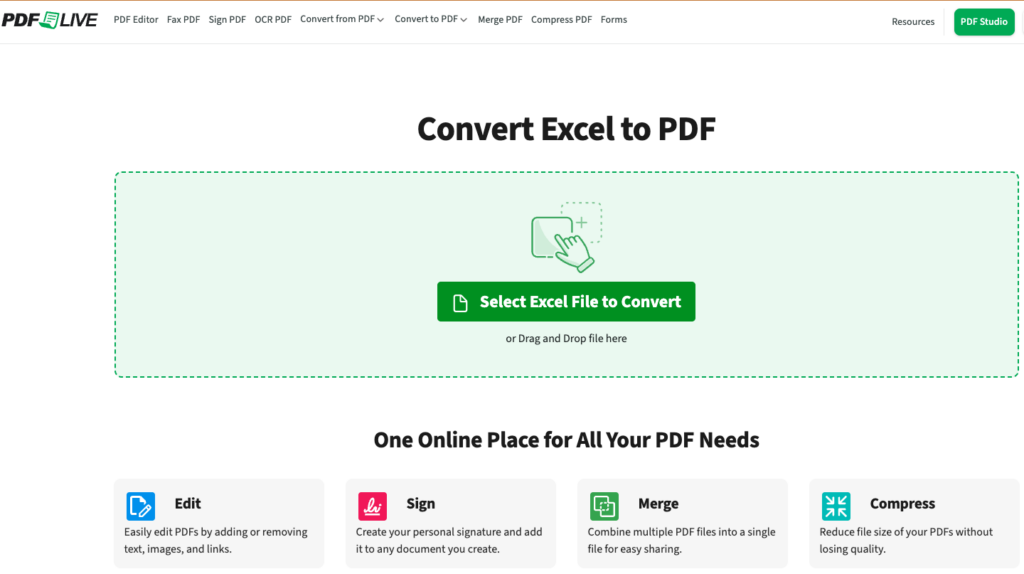 PDF.Live's PDF to Excel converter.