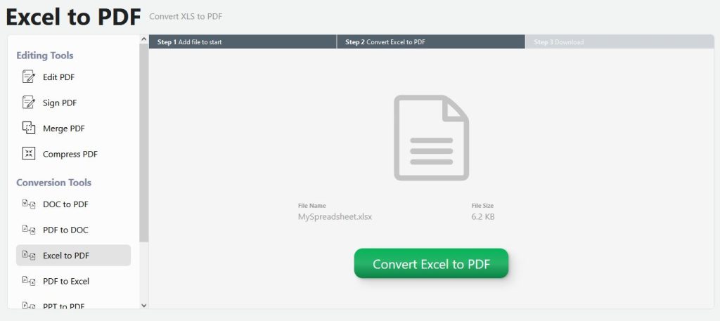 This is what PDF Live's Excel to PDF converting platform looks like. 