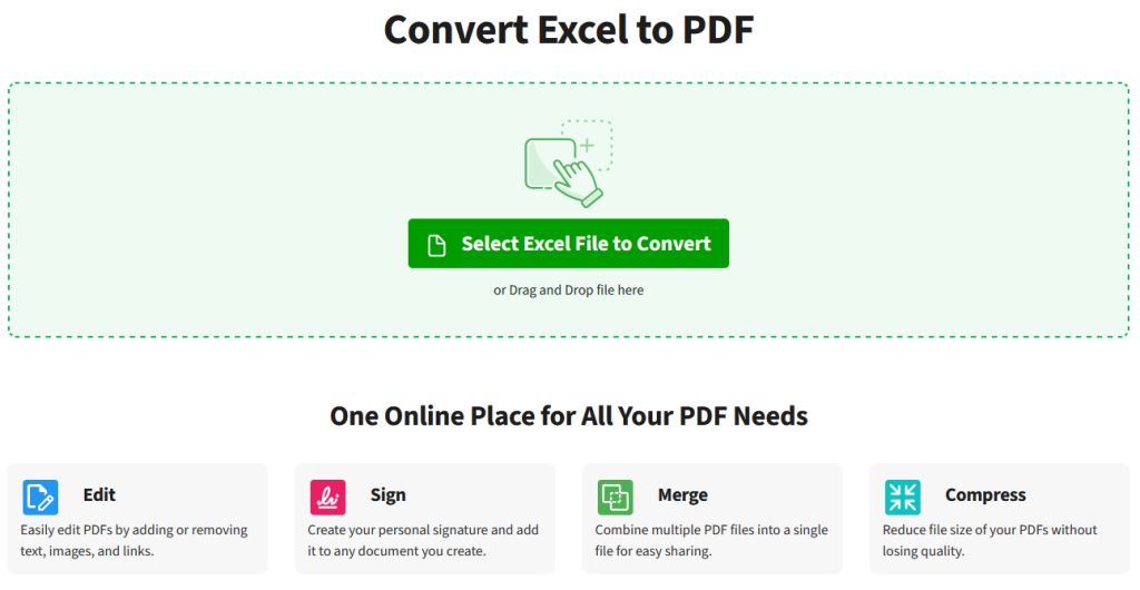 This is what PDF Live's Excel to PDF converting platform looks like.